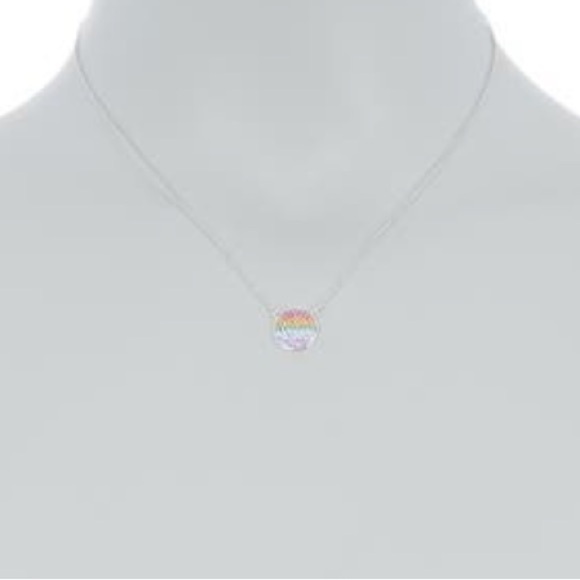 Liza Schwartz sterling silver rainbow CZ pave circle necklace - Picture 2 of 4